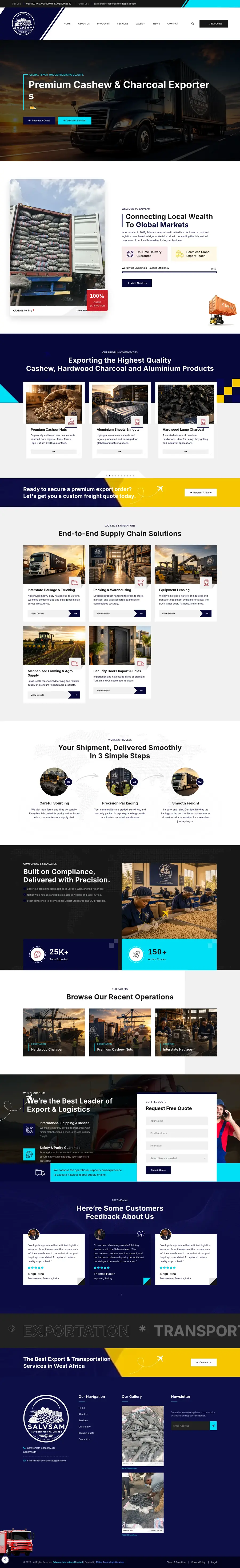 Screenshot of the Salvsam corporate website built by MIDAS