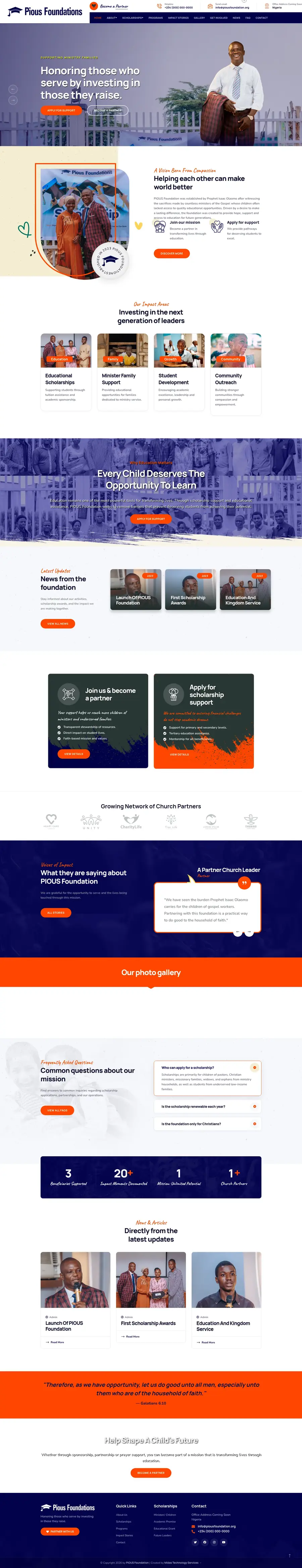 Screenshot of the Pious Foundation web platform built by MIDAS