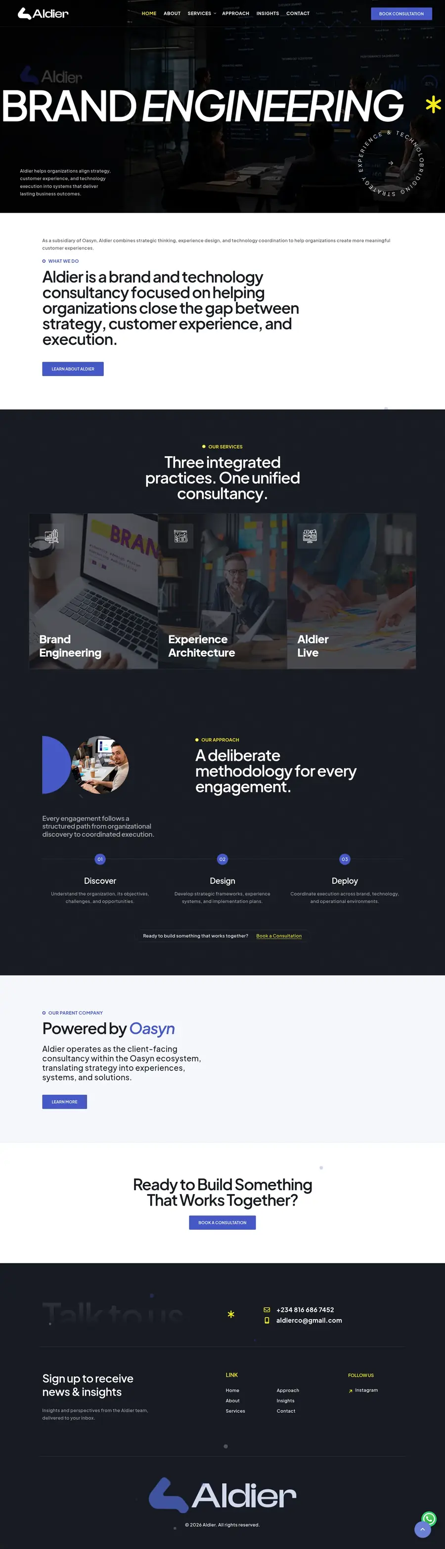Screenshot of the Aldier creative studio website built by MIDAS